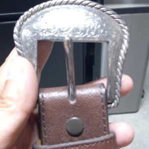 Nocona belt co. crown basket woven belt silver buckle.